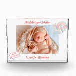Gift for Grandma Newborn Grandchild    Photo Block<br><div class="desc">Hello Grandma Grandpa photo block-- welcomes the newborn baby girl and with important data -- their name and date of birth -- along with a priceless photo. Talk about a keepsake! Yes, easily change to Hello Mom or Dad -- the baby has arrived. And a cute little unicorn to also...</div>