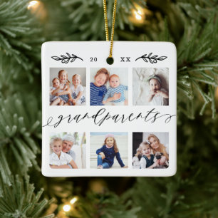 Gift for Grandparents Grandchildren Photo Collage Ceramic Ornament