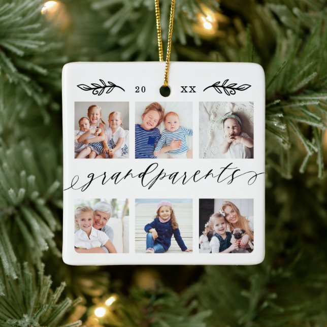Gift for Grandparents Grandchildren Photo Collage Ceramic Ornament (Tree)