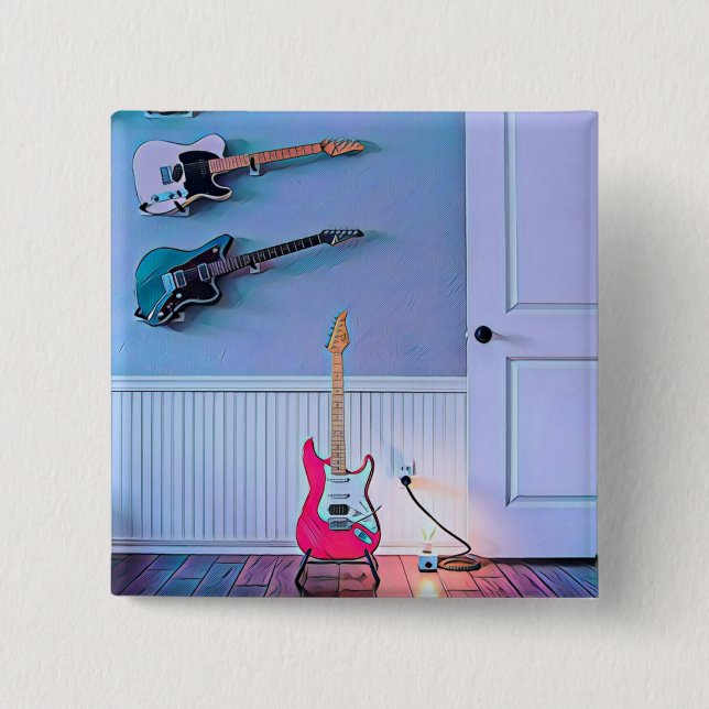 Gift for guitarist husband 2 inch square button (Front)