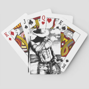 Gift For Him Original Cool Art Handsome Cowboy Playing Cards