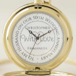 Gift for Husband. 50th Wedding Anniversary Pocket Watch<br><div class="desc">Introducing our timeless gift pocket watch, a perfect present for your beloved husband on your wedding anniversary. This exquisite timepiece is carefully personalized with both of your names, the significant anniversary date, and a heartfelt message "With Love." This unique touch transforms the pocket watch into a truly special keepsake, symbolizing...</div>