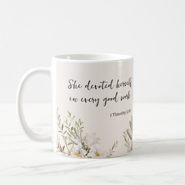 Gift for JW elder wife Personalized 1 Timothy 5:16 Coffee Mug (Left)