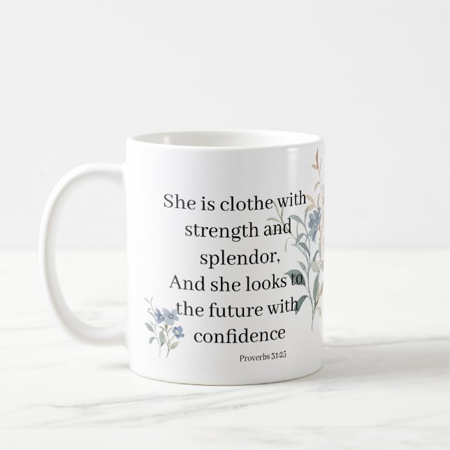 Gift for JW elder wife Personalized Proverbs 31:25 Coffee Mug (Left)