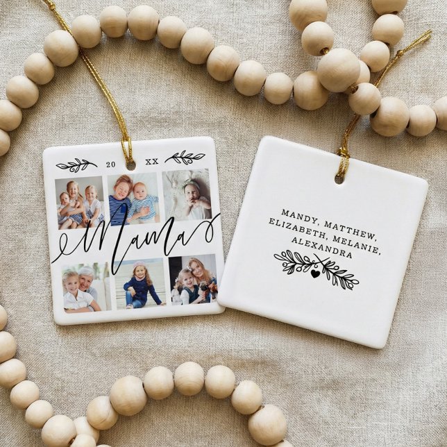 Gift for Mama | Grandchildren Photo Collage Ceramic Ornament (Gift for Mama Personalized Grandchildren Photos Ceramic Ornament)