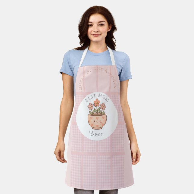 Gift For Mom,Best Mom Ever,Pink Checkered Apron (Worn)