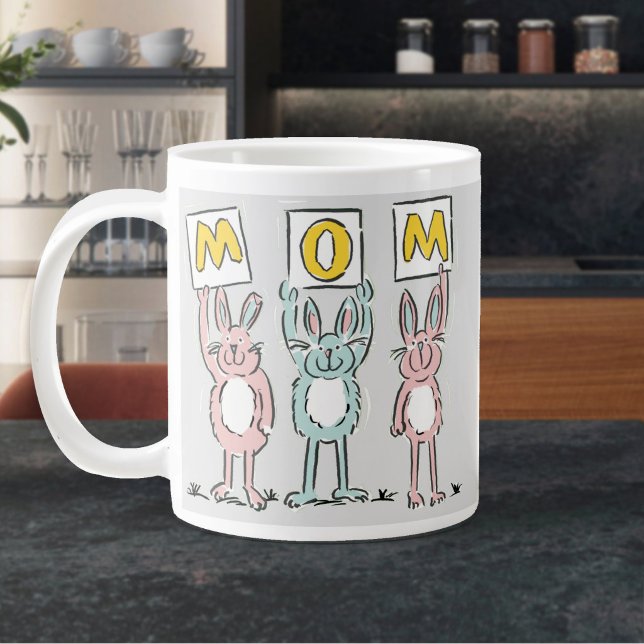 Gift for Mom Fun Rabbits Design Large Coffee Mug (Large Mug for Mom)