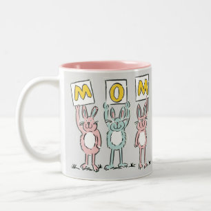 Gift for Mom Fun Rabbits Design Two-Tone Coffee Mug