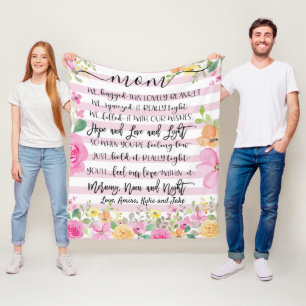 Gift for Mom, Grandma Gift, Custom Floral  Fleece Blanket