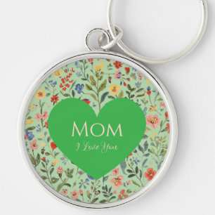 Gift for Mom,I Love You,Flowers Pattern,Love Heart Keychain