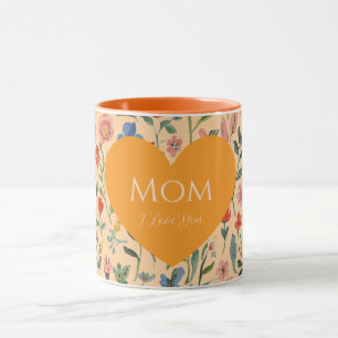 Gift for Mom,I Love You,Flowers Pattern,Love Heart Mug