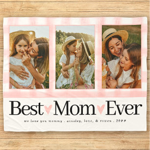 Gift for Mom Mothers Day Photo Best Mom Gingham Fleece Blanket