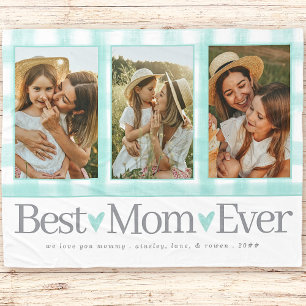 Gift for Mom Mothers Day Photo Best Mom Gingham Fleece Blanket