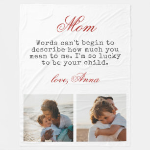 Gift for Mom Script Typography Warm Message Photo Fleece Blanket