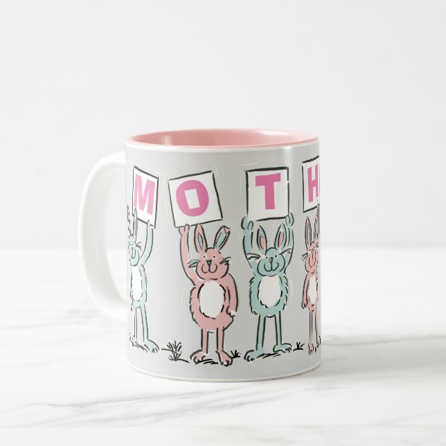 Gift for Mother With Fun Cute Rabbits Two-Tone Coffee Mug (Front Left)