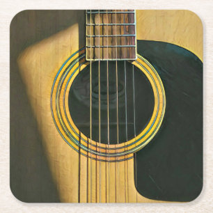 Gift for musician guitarist square paper coaster