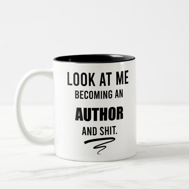 Gift For New Writer Funny Author School Graduation Two-Tone Coffee Mug (Left)