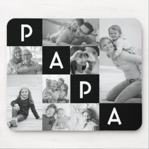 Gift For Papa Papa Multiple Photo Grid Black Mouse Pad