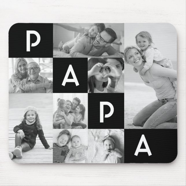 Gift For Papa | Papa Multiple Photo Grid Black Mouse Pad (Front)