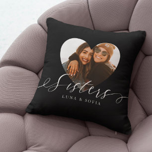 Gift For Sisters   Heart Photo Sisters Script Throw Pillow