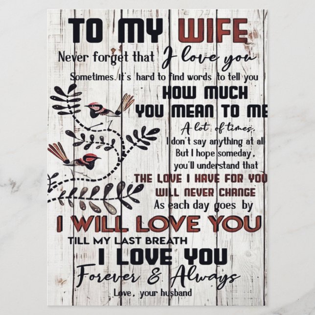 Gift For Wife | To My Wife Lovely Letter Menu (Front)
