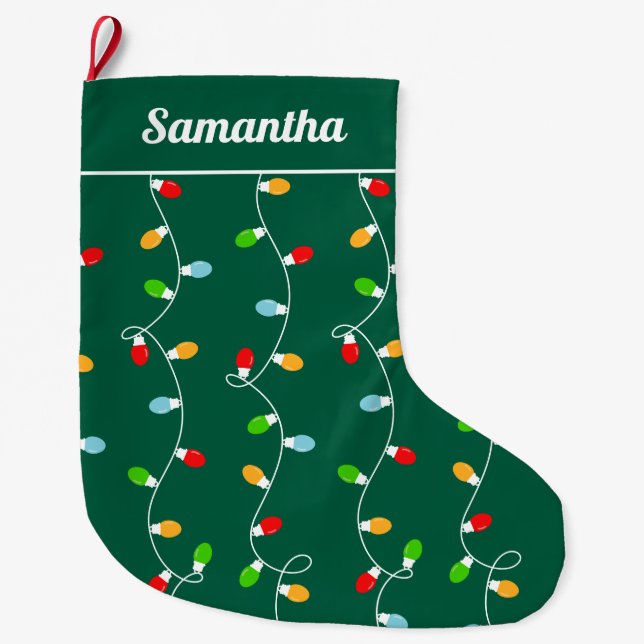 Gift green Christmas Lights Large Christmas Stocking (Front)
