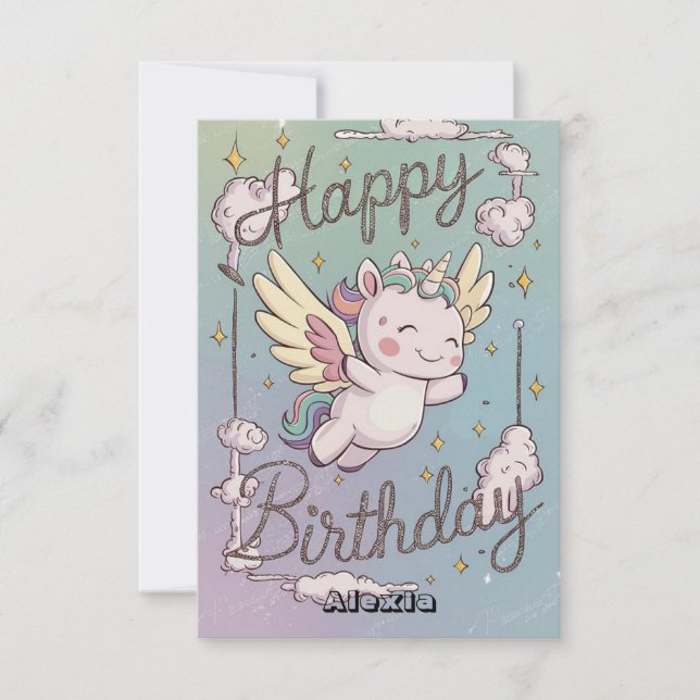 Gift Greeting Unicorn Birthday  Card (Front)