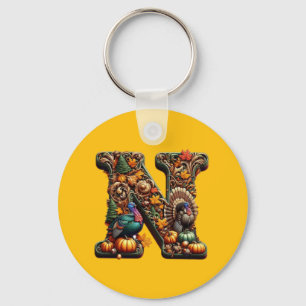 Gift Letter N Thanksgiving style Keychain
