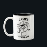 Gift Name Personalized Funny Gaming Geek Birthday Two-Tone Coffee Mug<br><div class="desc">Fun customized JAMES Legendary Gamer someone named gift idea. Best console video game player gift for men, women or kids you love like cousin, son, brother, boyfriend. Great for geek & nerd who love retro classic & vintage 70s 80s color style look. Personal matching first name cool unique father's day...</div>