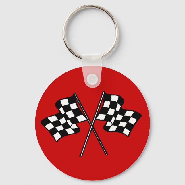 Gift ~ Racing Fans Black & White chequered flags Keychain (Front)