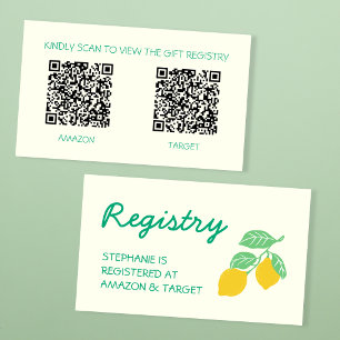 Gift Registry 2 Qr Codes Yellow Green Lemon Enclosure Card
