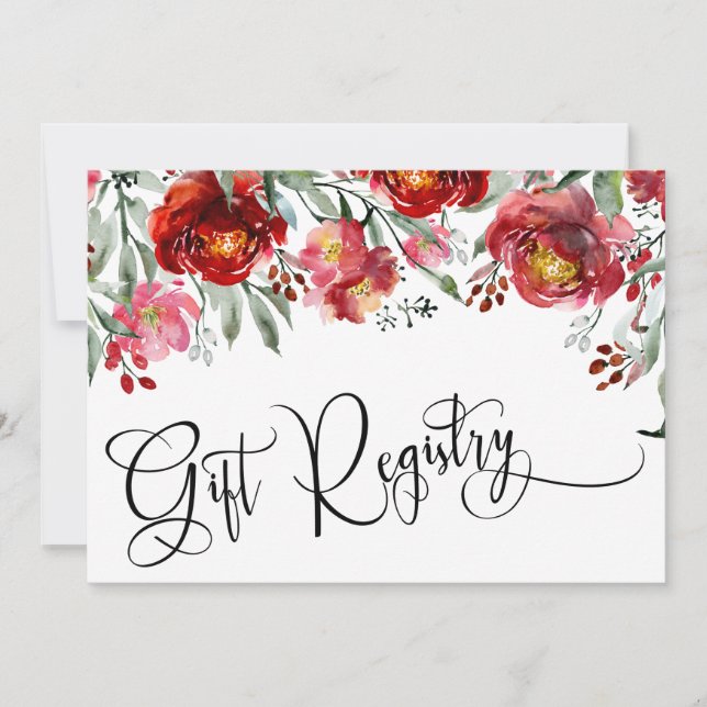 Gift Registry Burgundy Red Flowers Insert Card (Front)
