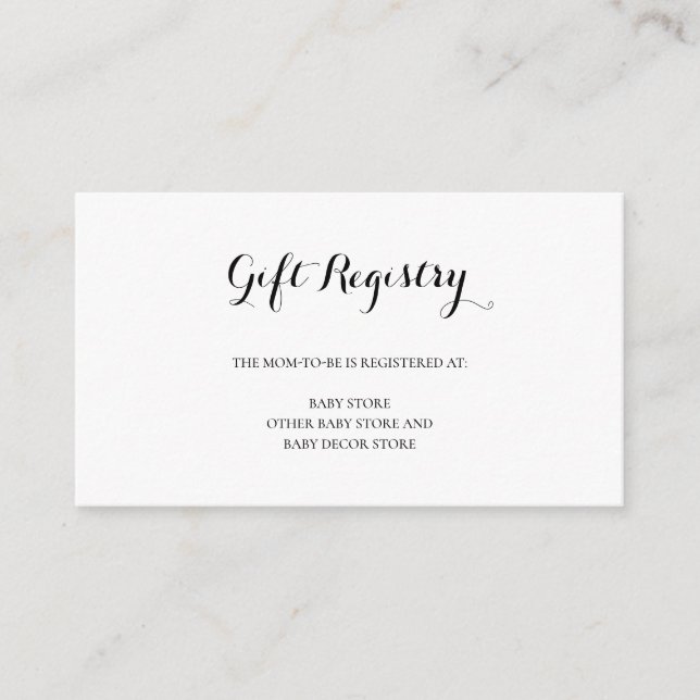 Gift Registry Gender Neutral Simple Baby Shower Enclosure Card (Front)