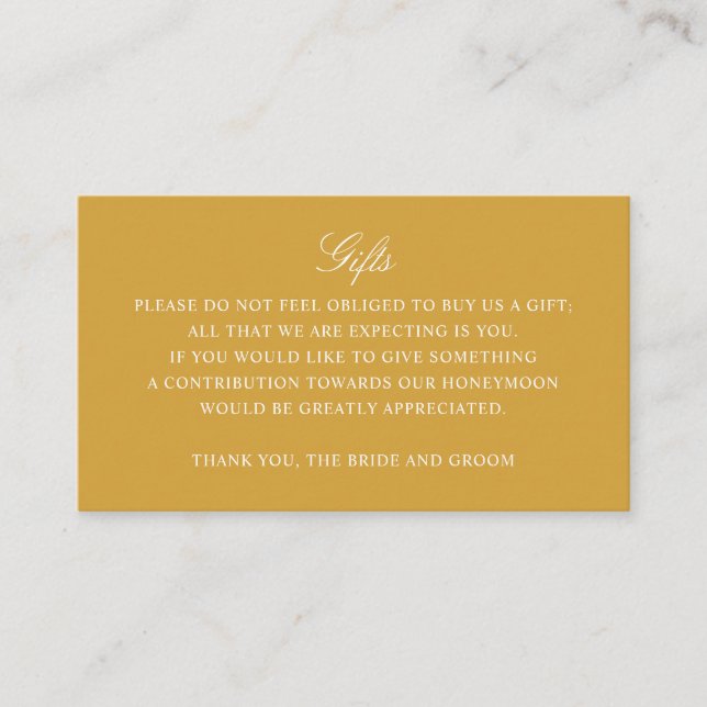 Gift Registry Honeymoon Fund Wedding Gold Monogram Enclosure Card (Front)