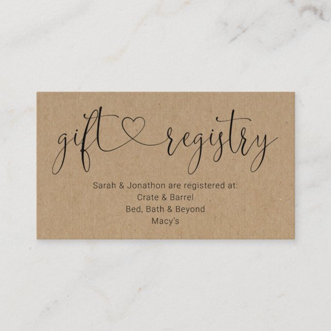 Gift Registry Insert / Enclosure for Invitation (Front)