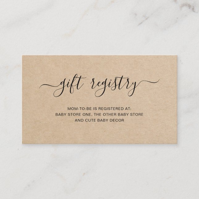 Gift Registry Kraft Gender Neutral Baby Shower Enclosure Card (Front)
