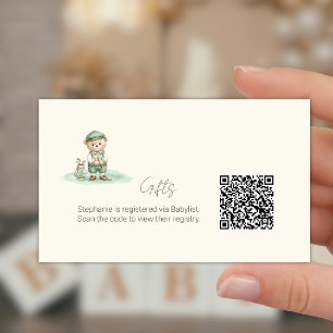  Gift Registry QR Code Cute Golfing Teddy Bear Enclosure Card