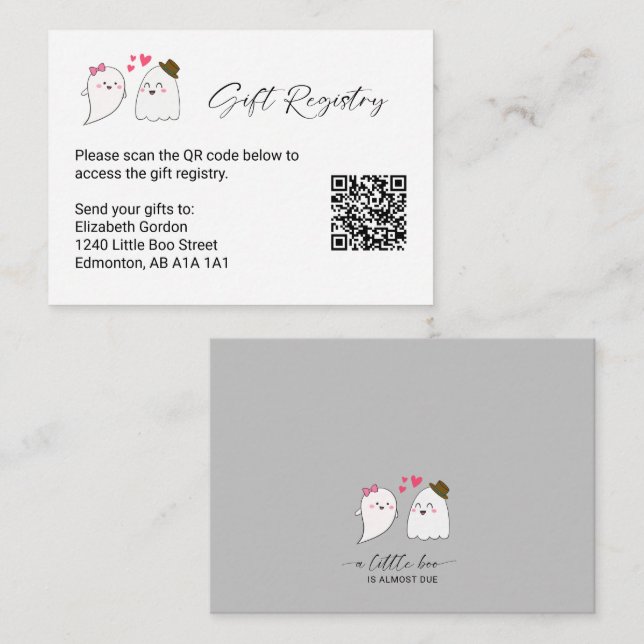 Gift Registry QR Code Little Boo Baby Shower Fall Enclosure Card (Front/Back)