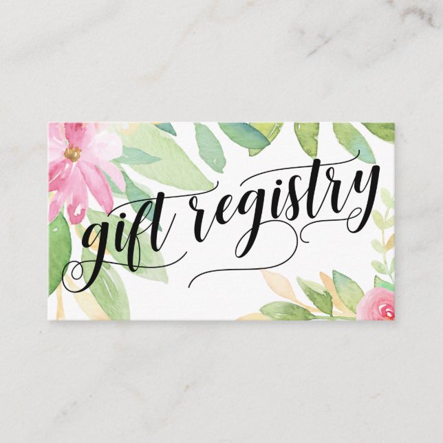 Gift Registry Script Colourful Watercolor Flowers Enclosure Card (Front)