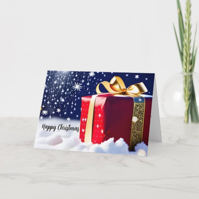 Gift, snow and stars. Editable Christmas card (Front)