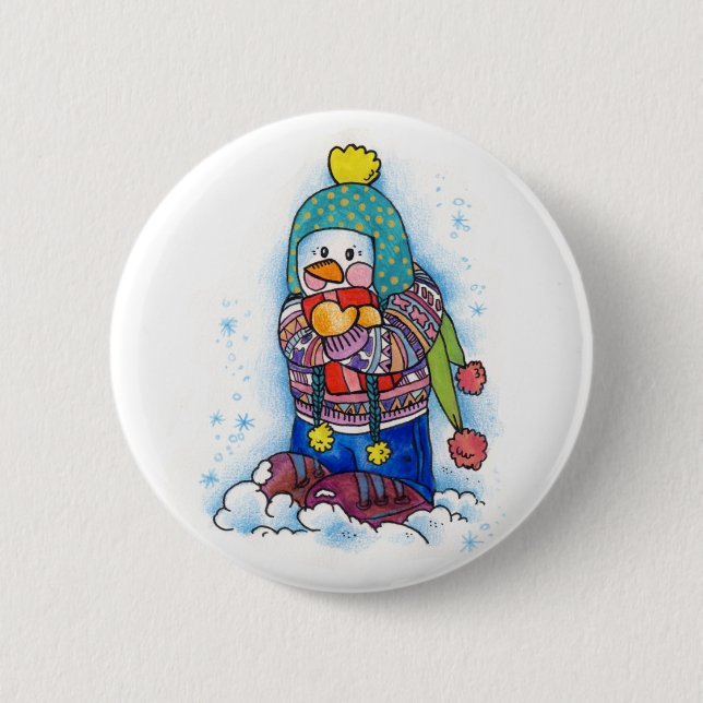 Gift Snowman 2 Inch Round Button (Front)