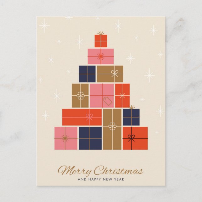 Gift Stack Christmas Tree Holiday Postcard (Front)