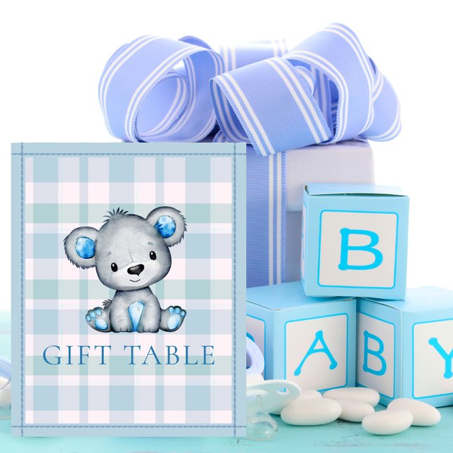 Gift Table Cute Grey Bear Baby Shower Poster (Creator Uploaded)