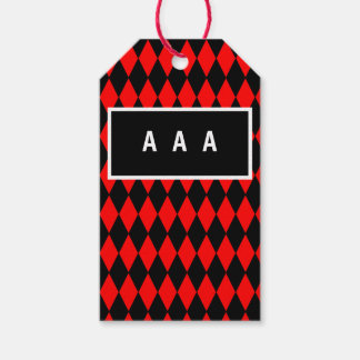 GIFT TAG CUSTOM MONOGRAM RED AND BLACK DIAMOND