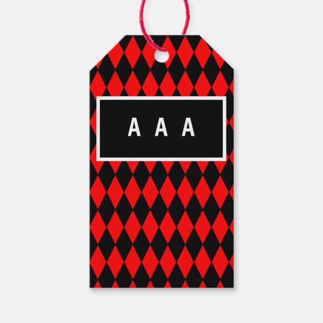 GIFT TAG CUSTOM MONOGRAM RED AND BLACK DIAMOND (Front)