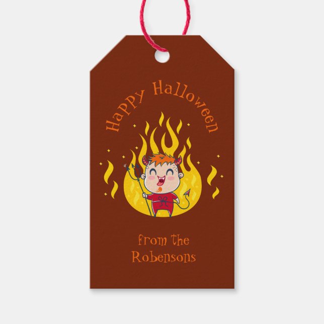 Gift tag for Halloween with cute devil (Front)