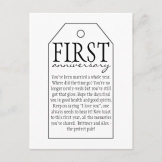 Gift Tag for Wine Bottle - First Anniversary Postcard