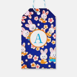 Gift Tag JAPANESE BUNNIES AND FLOWERS DIY INITIAL