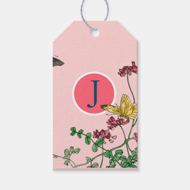 GIFT TAG JAPANESE BUTTERFLIES CUSTOM INITIAL (Front)