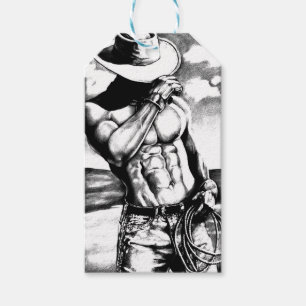Gift Tag Kit For Men Cowboy Bodybuilder Fine Art